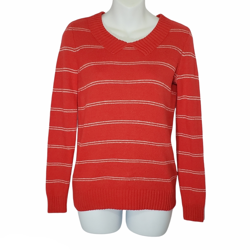 Madewell Stripe Faux Collar Pullover Sweater Red Orange Size XS